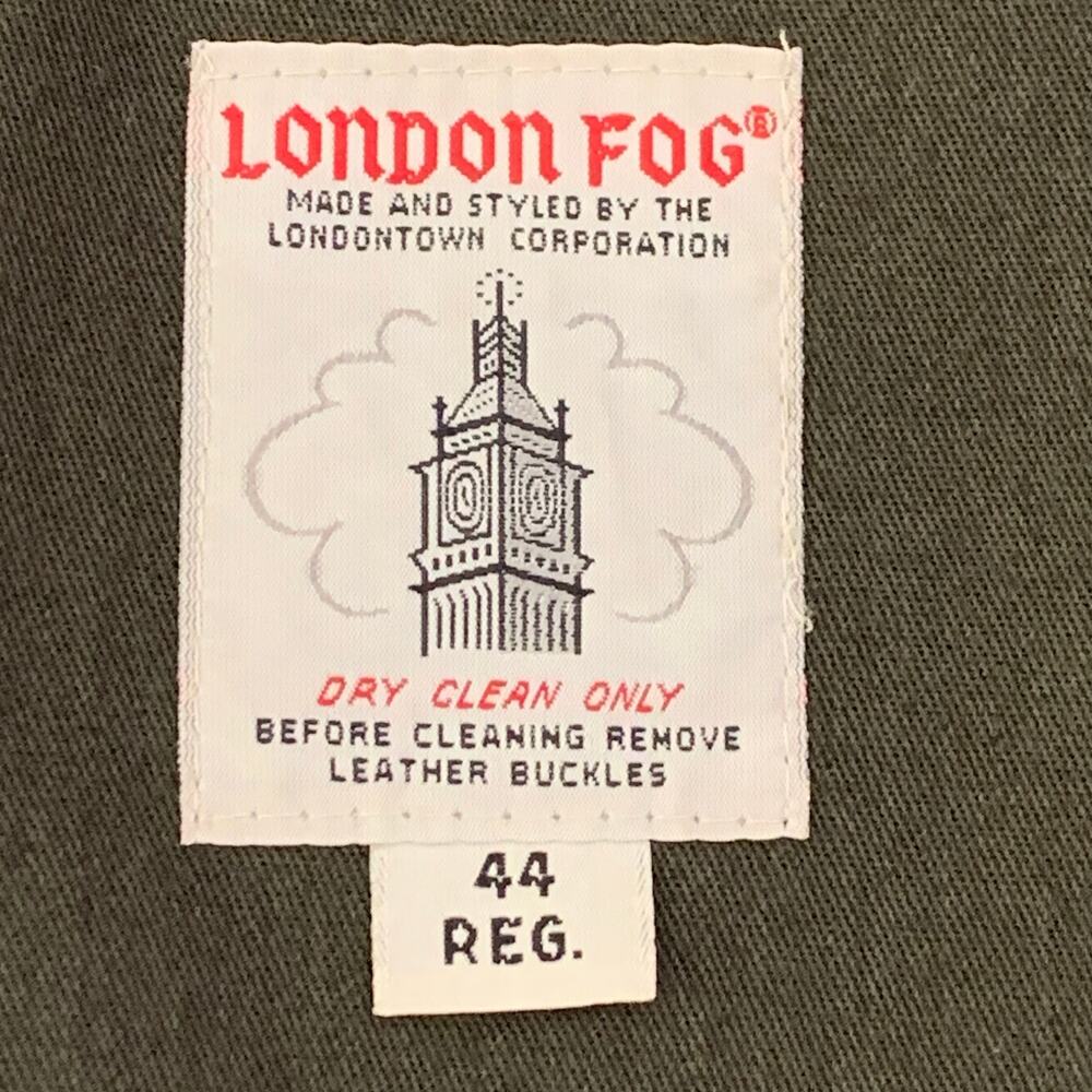 London Fog Mens Trench Coat 44 Reg Olive Green Lined Double Breasted Old Money - Picture 4 of 16